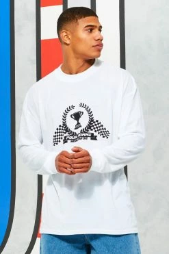 Budget 🤩 Oversized Champ Motor Long Sleeve Print Tee White ⌛