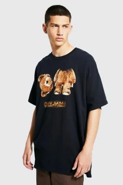 Promo ⌛ Oversized Blurred Teddy T-shirt Black 🛒