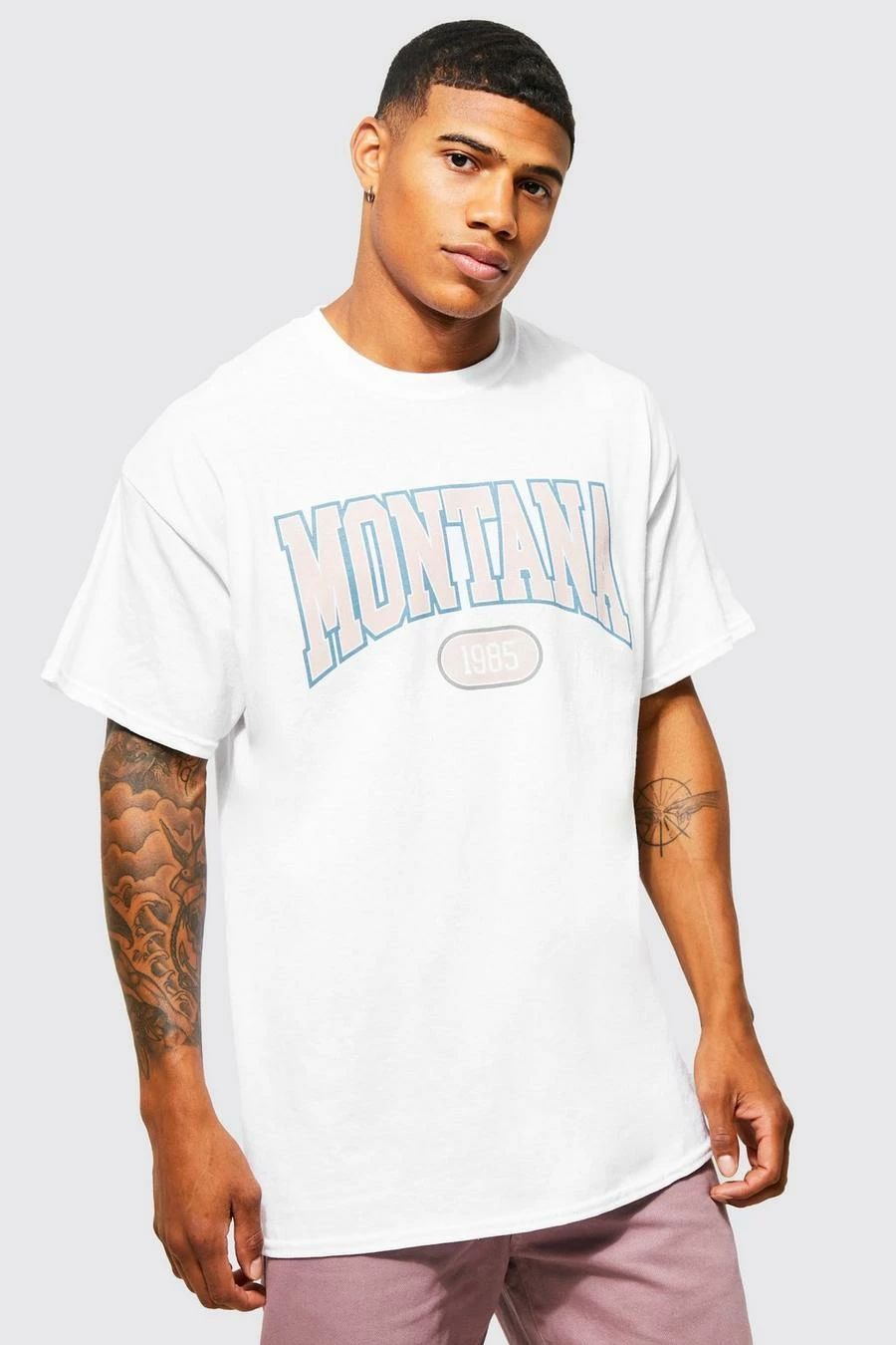 Promo 🛒 Oversized Montana Varsity Graphic T-shirt White 👏 3 Promo 🛒 Oversized Montana Varsity Graphic T-shirt White 👏