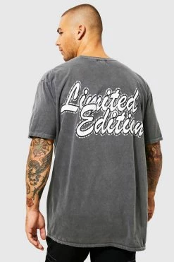 Wholesale 🌟 Oversized Washed Varsity Puff Print T-shirt Charcoal 🧨