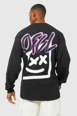 Best reviews of 💯 Oversized Graffiti Print Long Sleeved T-shirt Black 😉