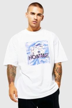 Promo 😍 Oversized Extended Neck Graphic T-shirt White 🧨