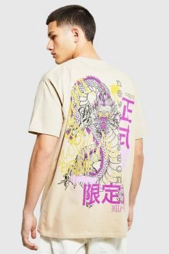 Best Sale 🎉 Oversized Dragon Back Print Overdye T-shirt Sand 🔥