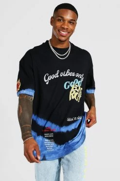 Brand new ⌛ Oversized Heavyweight Slogan Tie Dye T-shirt Blue 👏