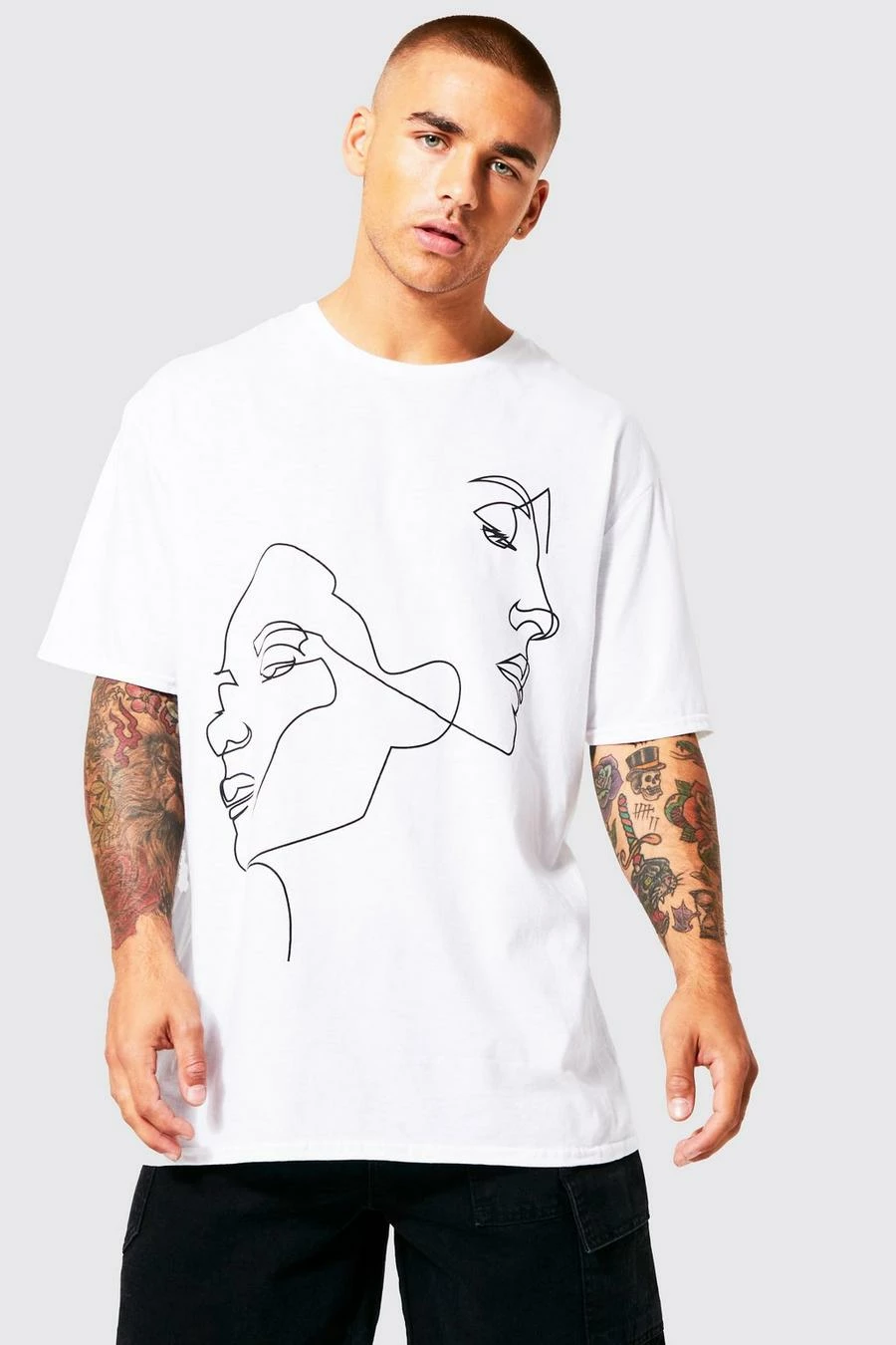 Coupon ๐ Oversized Line Face Graphic T-shirt White ๐ 3 Coupon ๐ Oversized Line Face Graphic T-shirt White ๐