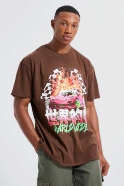 New 😉 Oversized Worldwide Car Graphic T-shirt Chocolate 🔥