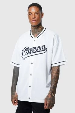 Promo 🔥 Oversized Varsity Mesh ⚾ Baseball T-shirt White ✔️