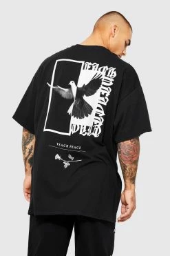 Budget 👍 Oversized Dove Graphic T-shirt Black ⌛