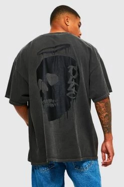 Wholesale 🥰 Oversized Skull Offcl Graphic Washed T-shirt Charcoal ✔️
