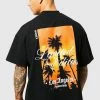Discount 😍 Oversized Extended Neck Palm Graphic T-shirt Black ✔️ -boohooMAN Shop unnamed file 348