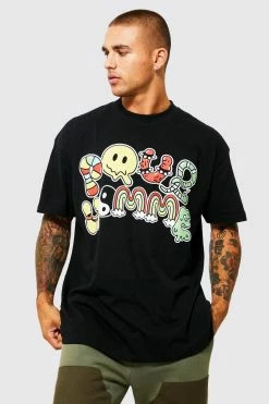 New 🎁 Oversized Extended Neck Doodle Print T-shirt Black ✨