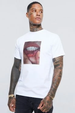 Discount ⭐ Slim Fit Graphic T-shirt White 🤩