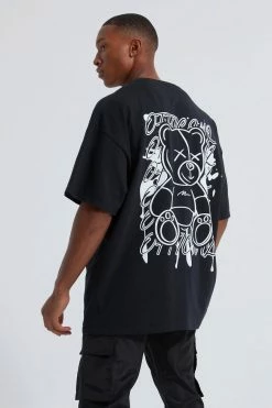 Outlet 🌟 Oversized Graffiti Teddy Graphic T-shirt Black ✨