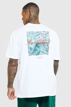 Discount 😀 Oversized Man Money Extended Neck T-shirt White 🔔