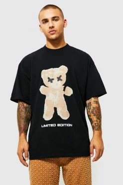 New 🧨 Oversized Extended Neck Teddy Graphic T-shirt Black 😍