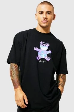 Deals 💯 Oversized Extended Neck Bear Graphic T-shirt Black 😉