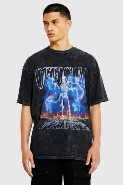 Best Pirce 😉 Oversized Extended Neck Graphic Wash T-shirt Charcoal 👍