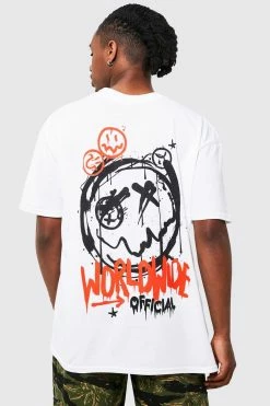 Discount 😀 Oversized Worldwide Graffiti Graphic T-shirt White 😉