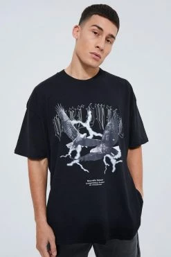 Budget 🔥 Oversized Eagle Worldwide Graphic T-shirt Black ❤️