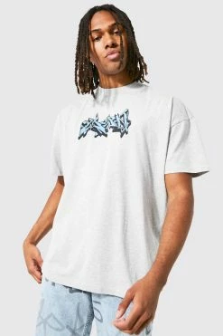 Buy ✨ Oversized Front Text T-shirt Grey 😀