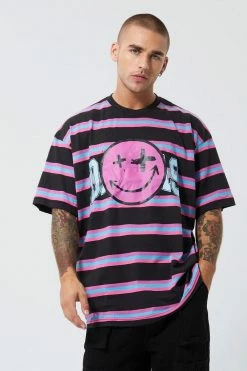 Deals ❤️ Oversized Dallas Graphic Stripe T-shirt Navy 👏