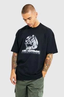 Promo 😍 Oversized Skull Homme Print T-shirt Black ⌛
