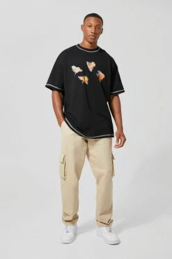 Top 10 😉 Oversized Butterfly Graphic Contrast T-shirt Black 💯
