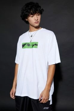 Best Pirce ❤️ Oversized Graphic Step Hem T-shirt White 🛒