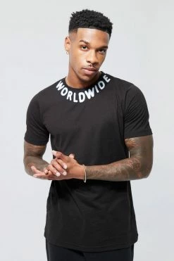 Promo 🥰 Slim Fit Graffiti Graphic Neck T-shirt Black 🛒