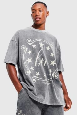 Wholesale 🔔 Oversized Washed Extended Neck T-shirt Charcoal ✔️