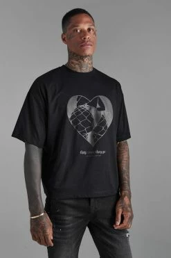 Best Pirce 🛒 Boxy Oversized Premium Silicone Print T-shirt Black 💯