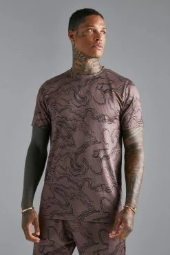 Coupon 🤩 Pleated Printed Slim T-shirt Coffee 🔔