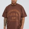 Hot Sale 🔔 Oversized Usa Rhinestone T-shirt Chocolate 🎁 -boohooMAN Shop unnamed file 432