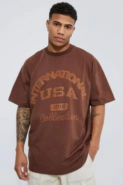 Hot Sale 🔔 Oversized Usa Rhinestone T-shirt Chocolate 🎁