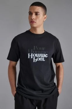 Flash Sale ⌛ Pour Homme Text Graphic T-shirt Black 🎁