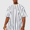 Coupon ⌛ Oversized Stripe Man Signature T-shirt White 😀 -boohooMAN Shop unnamed file 44