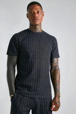 Best Pirce ⌛ Jacquard Stripe Slim T-shirt Black 👍