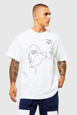 New ❤️ Oversized Line Graphic T-shirt White 🧨