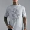 Cheapest 🧨 Pleated Slim Printed T-shirt Light Grey ⌛