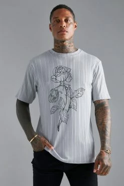 Cheapest 🧨 Pleated Slim Printed T-shirt Light Grey ⌛