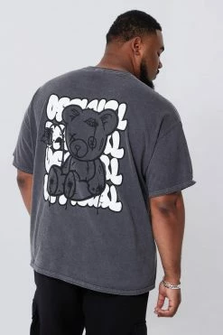 Brand new ⌛ Plus Overdye Teddy Print T-shirt Charcoal 😍