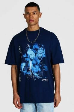 Best reviews of 🤩 Tall Oversized Crew Neck Butterfly T-shirt Navy 🧨
