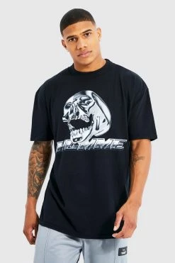 Cheapest 🛒 Oversized Extended Neck Skull Graphic T-shirt Black ⭐