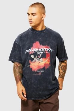 Discount 🎉 Oversized Acid Wash Graphic T-shirt Charcoal 🛒