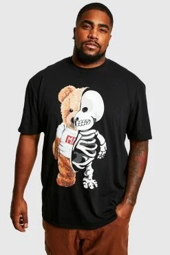 Budget 🔥 Plus Teddy Skeleton Graphic T-shirt Black 😀