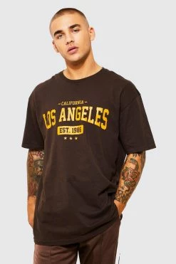 Best Pirce 🔔 Oversized La Varsity Graphic T-shirt Chocolate ⌛