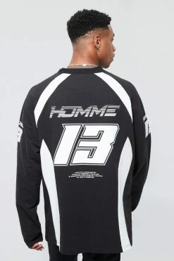 Best Pirce 💯 Oversized Homme Print Hockey Top Black ⭐