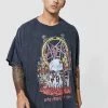 Discount 🎁 Oversized Slayer Overdye License T-shirt Charcoal 🌟 -boohooMAN Shop unnamed file 77
