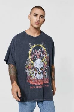 Discount 🎁 Oversized Slayer Overdye License T-shirt Charcoal 🌟