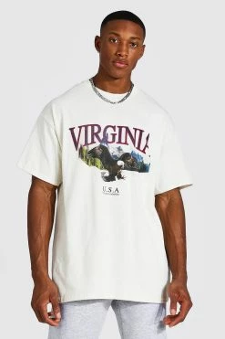 Best Pirce ⌛ Oversized Virginia Eagle Graphic T-Shirt Ecru 👏
